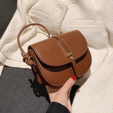 Vintage Solid Saddle Bag High PU Leather Women's Handbag