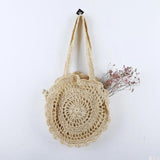 Hand-Woven Straw Bag Women Circle Shape Rattan Bag Big Capacity