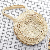Hand-Woven Straw Bag Women Circle Shape Rattan Bag Big Capacity