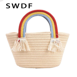 Soft Fabric Rainbow Handle Small Top Handle Tote