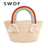 Soft Fabric Rainbow Handle Small Top Handle Tote