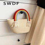 Soft Fabric Rainbow Handle Small Top Handle Tote