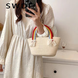 Soft Fabric Rainbow Handle Small Top Handle Tote