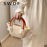 Soft Fabric Rainbow Handle Small Top Handle Tote