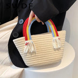 Soft Fabric Rainbow Handle Small Top Handle Tote