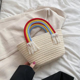 Soft Fabric Rainbow Handle Small Top Handle Tote