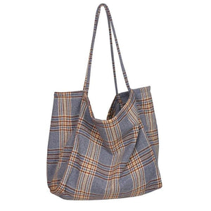Women's Vintage Plaid Tote Bag - Large Capacity Handbag