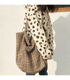 Women's Vintage Plaid Tote Bag - Large Capacity Handbag