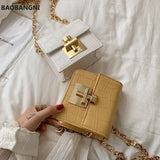 Stone Pattern Mini Crossbody Bag Lock Chain Shoulder Messenger Bag