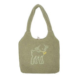 Women's Lamb Fabric Shoulder Bag Large Capacity Embroidery Shopper Bags