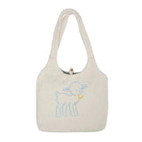 Women's Lamb Fabric Shoulder Bag Large Capacity Embroidery Shopper Bags