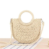 Half-Round Rattan Woven Straw Bag Women Messenger Crossbody Small Beach Handbag