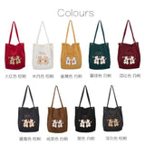 Women Corduroy Shoulder Bag Lucky Bears Embroidery Handbag