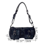 Vintage Women Cylinder Underarm Bag Double Pocket Ladies Shoulder Bag