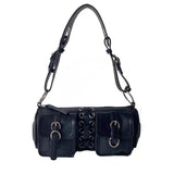 Vintage Women Cylinder Underarm Bag Double Pocket Ladies Shoulder Bag