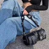 Vintage Women Cylinder Underarm Bag Double Pocket Ladies Shoulder Bag