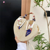 Heart-shaped Straw Bag Vintage Woven Beach Shoulder Bag