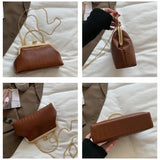 Vintage Chain Shoulder Bag Clip Handbags Solid Pu Leather Crossbody Bags