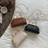 Vintage Chain Shoulder Bag Clip Handbags Solid Pu Leather Crossbody Bags
