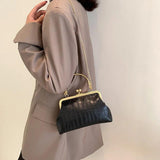 Vintage Chain Shoulder Bag Clip Handbags Solid Pu Leather Crossbody Bags