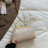 Vintage Chain Shoulder Bag Clip Handbags Solid Pu Leather Crossbody Bags