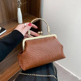 Vintage Chain Shoulder Bag Clip Handbags Solid Pu Leather Crossbody Bags