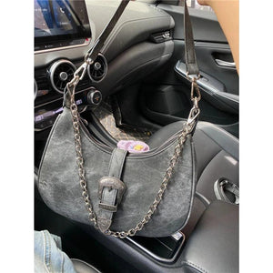 Retro Women's Small Shoulder Bag Half Moon Chain Ladies Tote Purse Handbag