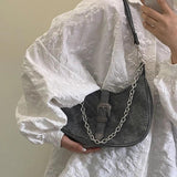 Retro Women's Small Shoulder Bag Half Moon Chain Ladies Tote Purse Handbag