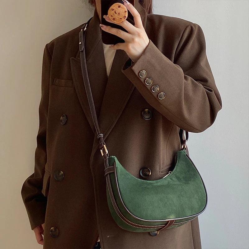 Vintage Half Moon Women Shoulder Bags Matte Leather Ladies Small Handbags