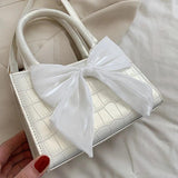 Texture Bow Handbag Solid Women's Shoulder Messenger Bag