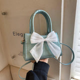 Texture Bow Handbag Solid Women's Shoulder Messenger Bag