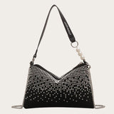 Rhinestone Bling Crystals Shoulder Bag Gradient Diamond PU Leather Totes