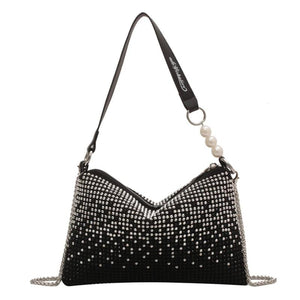 Rhinestone Bling Crystals Shoulder Bag Gradient Diamond PU Leather Totes