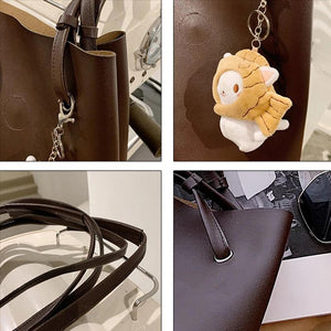 Solid Large-capacity PU Leather Shoulder Bag for Women