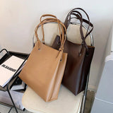 Solid Large-capacity PU Leather Shoulder Bag for Women