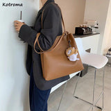 Solid Large-capacity PU Leather Shoulder Bag for Women
