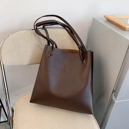 Solid Large-capacity PU Leather Shoulder Bag for Women