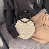 Retro Straw Handbag Women Chain Messenger Round Bag Beach Vacation