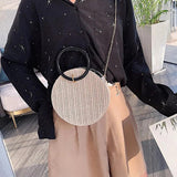 Retro Straw Handbag Women Chain Messenger Round Bag Beach Vacation