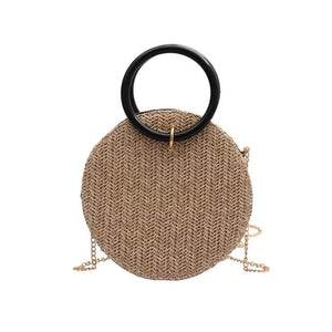 Retro Straw Handbag Women Chain Messenger Round Bag Beach Vacation