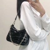 Shoulder Bags Women Pleated Chain High Street Handbags Retro Party Ulzzang