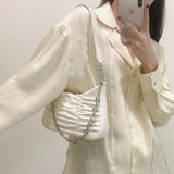 Shoulder Bags Women Pleated Chain High Street Handbags Retro Party Ulzzang