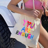 Large-capacity Canvas Shoulder Bag Women Casual Letter Print In Handbag Versatil