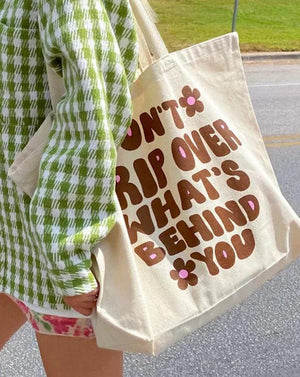 Large-capacity Canvas Shoulder Bag Women Casual Letter Print In Handbag Versatil