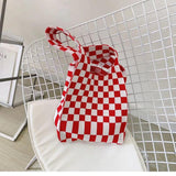 Vintage Plaid Woolen Knitting Shoulder Wrist Bag