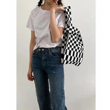 Vintage Plaid Woolen Knitting Shoulder Wrist Bag