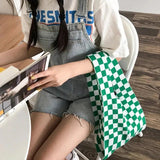 Vintage Plaid Woolen Knitting Shoulder Wrist Bag