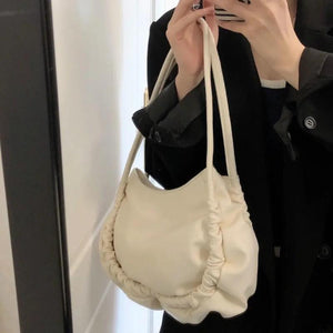 Shoulder Bags Women Office Ladies Pleated Tote Bag Large Capacity