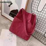 Women Corduroy Shoulder Bag Large Capacity Canvas Shopper Messenger Bags