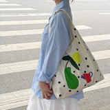 Canvas Shoulder Bag Women's Polka Dot Handbag Tote